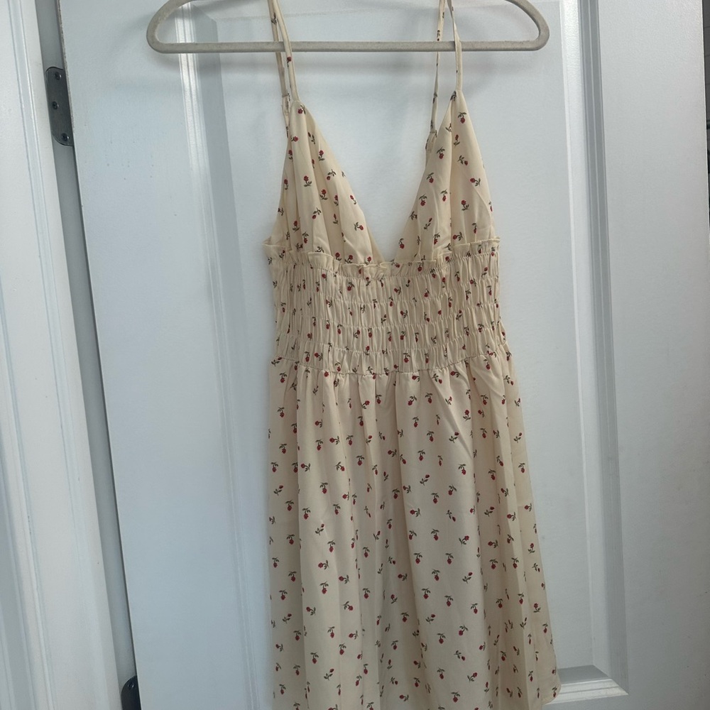 Princess Polly Cream Tan Mini Sundress with Plunge Neckline